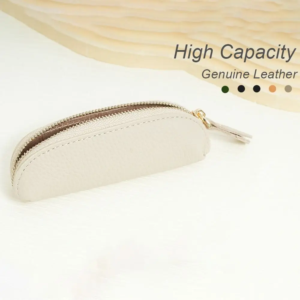 

Fashion Retro Women's Wallet Waterproof Portable Mini Coin Bag Compact Solid Color Cowhide Pencil Bag Unisex