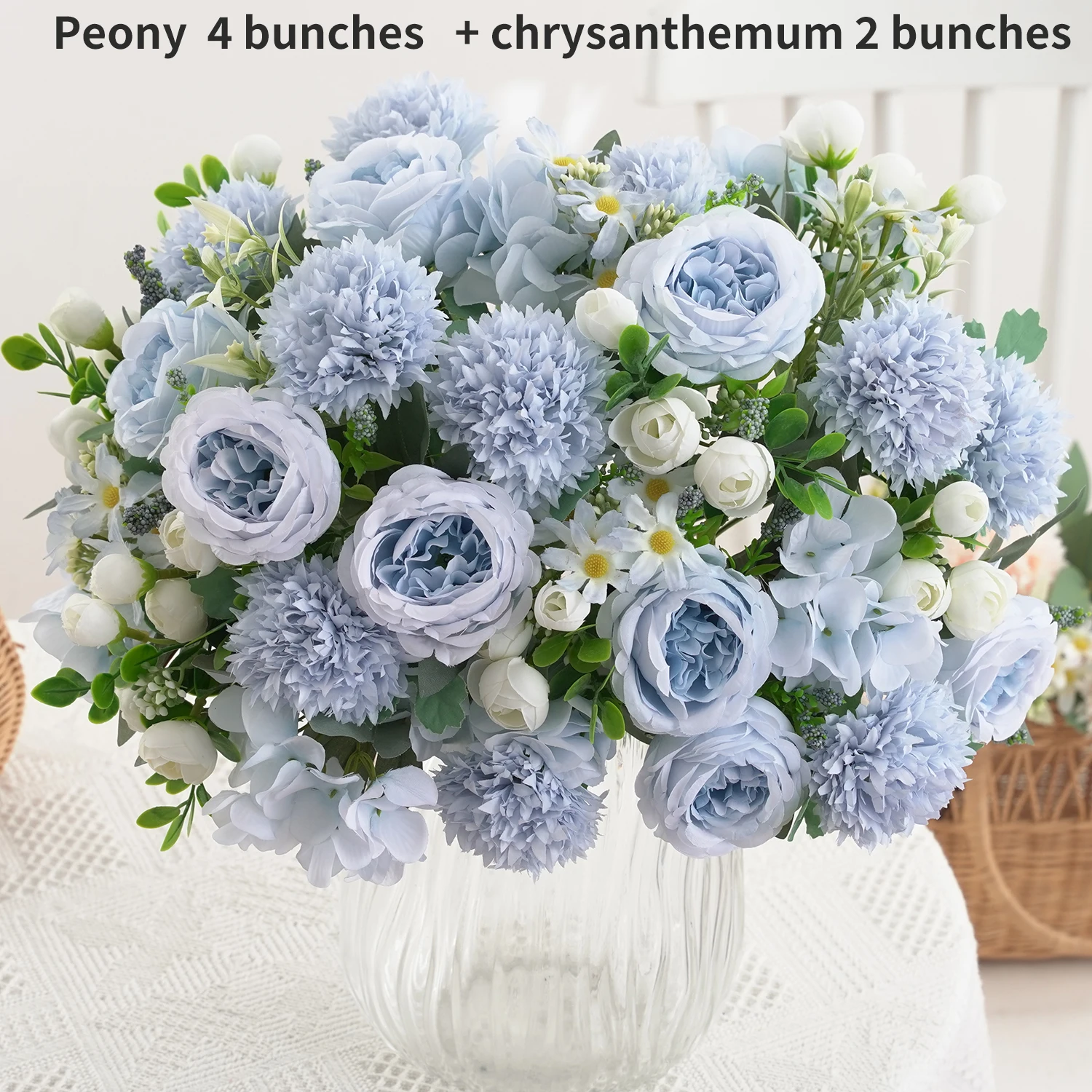 3 مجموعات من باقة الفاوانيا الكوبية الاصطناعية والأقحوان، زهور صناعية حقيقية الملمس، باقة يد الزفاف، ديكور المكتب المنزلي #5