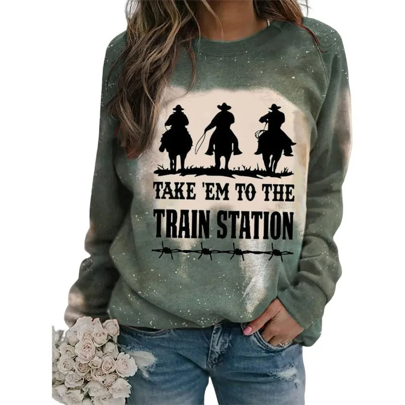 Spring/autumn Women's Pullover Round Neck Letter Printed Gradient Long Sleeve Hoodies T-shirt Underlay Loose Fashion Casual Top