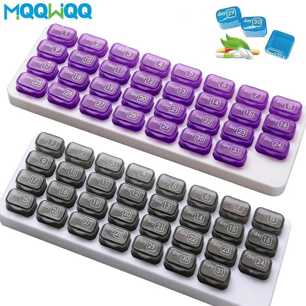 31 Day Monthly Pill Organizer with Large Removable Medication Pods, Portable Pill Case Box Holder for Daily Medicine & Vitamins