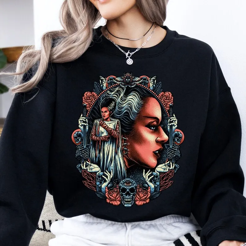 

The Bride of Frankenstein Sweatshirt, Goth Sweatshirt, Horror, Gothic, Alt Sweatshirt, Aesthetic, Gothic Romance, Rockabilly, Cr