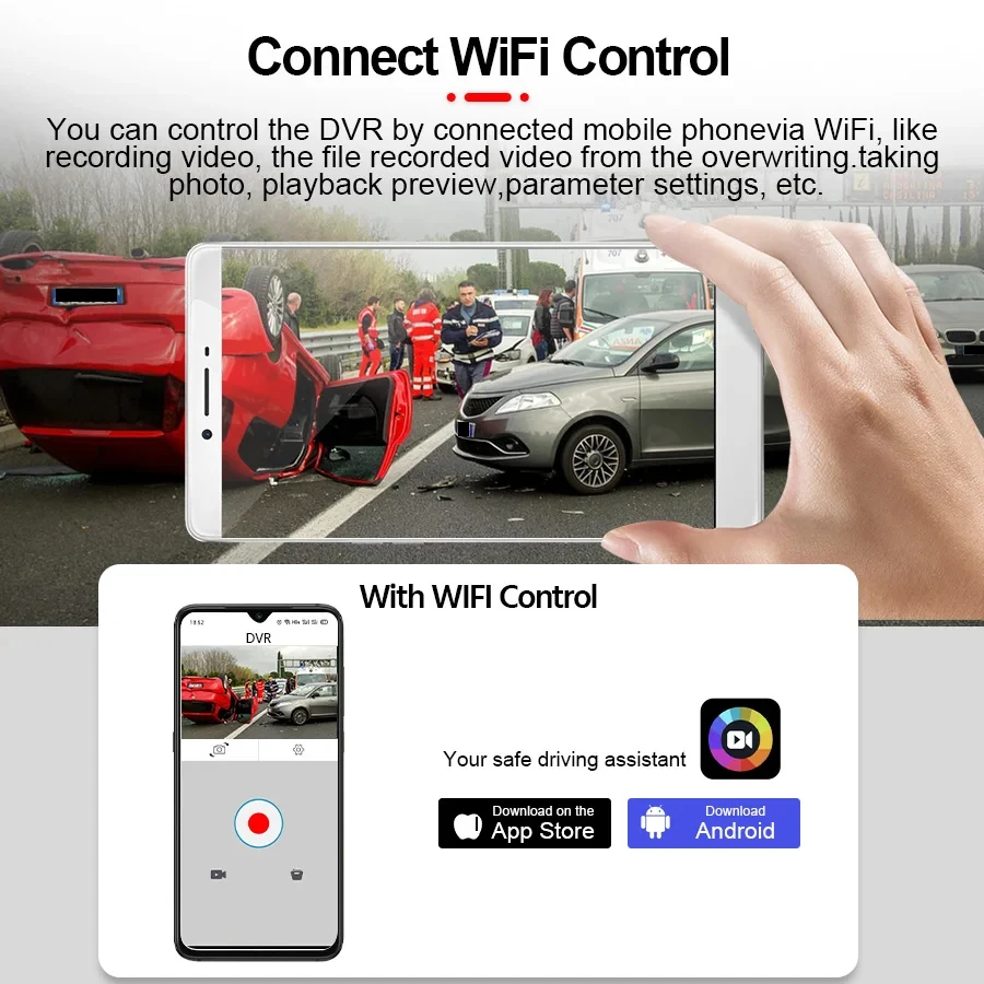 داش كام للسيارات 1080P سيارة DVR مسجل فيديو كاميرا سيارة مزدوجة الجبهة داخل عرض كاميرا حلقة تسجيل واي فاي رصد داشكام
