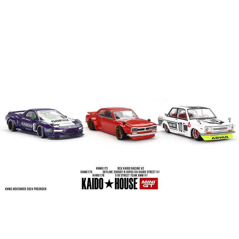 PreSale MINIGT KHMG 176 1:64 510 Street ทีม XMM V1 เปิด Hood รถ Diecast รุ่น Kaido House