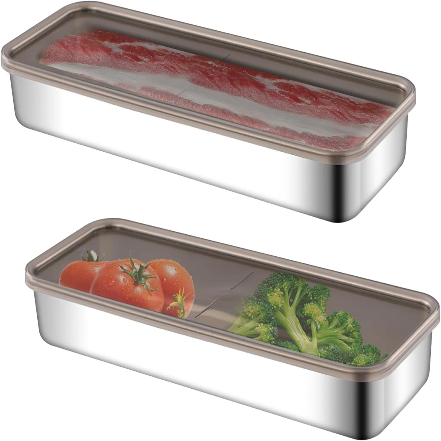 

Stainless Steel Food Cheese Box with Lid, 2Pcs Cheese Container for Refrigerator Airtight Meat Containers for Fridge Dishwashe