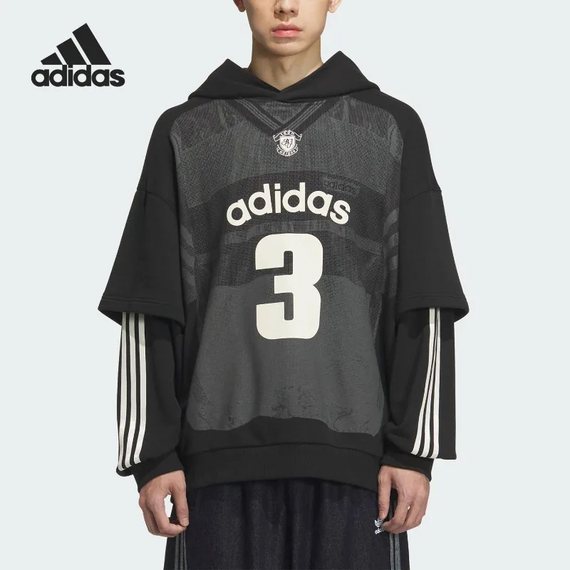 Adidas 2025 Autumn Men's Hooded Fake Two-piece Sweater KC2607