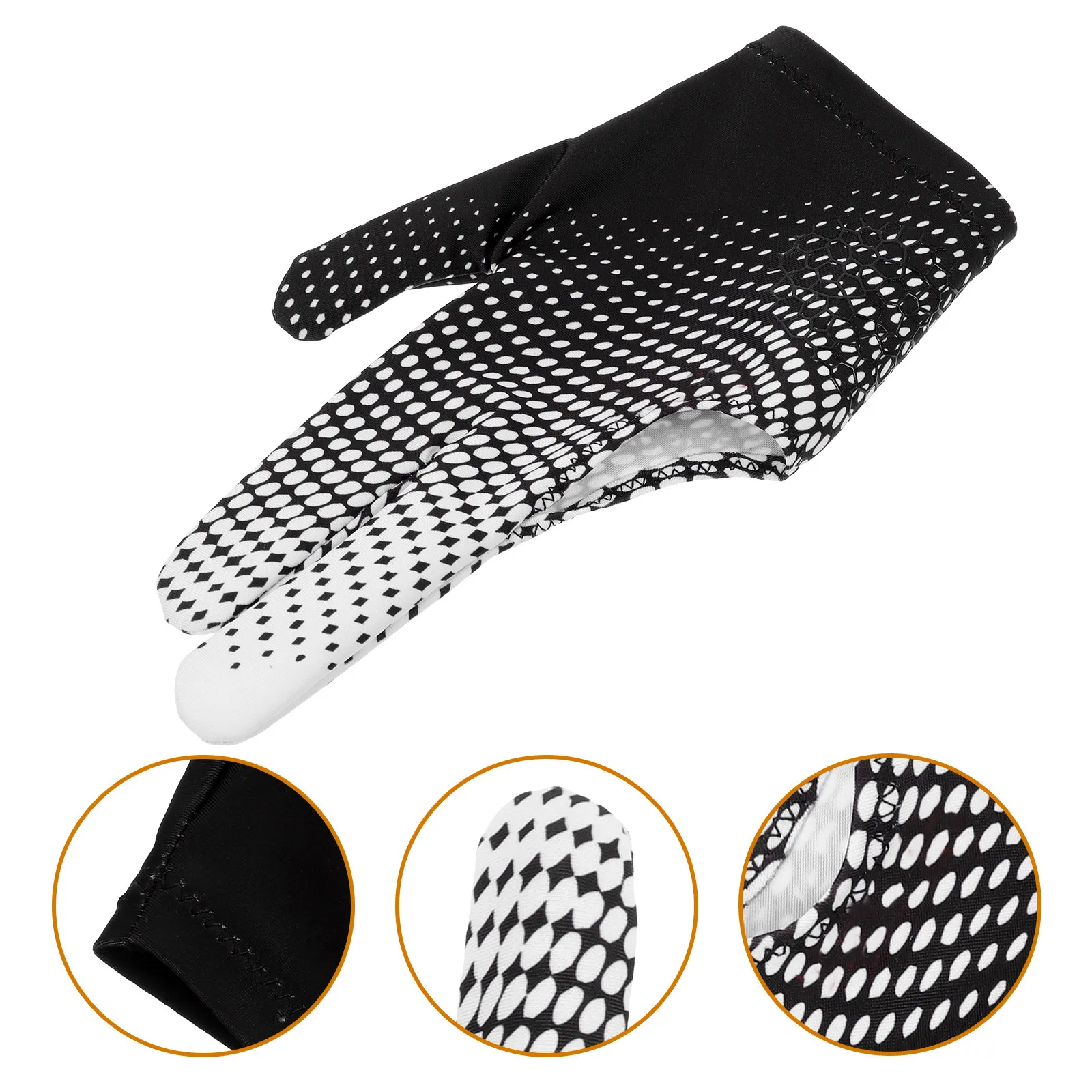 

1Pcs Snooker Glove Black White Breathable Lightweight 3 Fingers Anti-Slip Elastic Wrist Billiards Cue Finger Glove