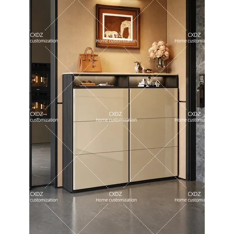 Minimalist Ultra Thin Solid Wood Shoe Cabinet Tipping Bucket Design for Entryway High End Narrow Storage Unit 2026 New