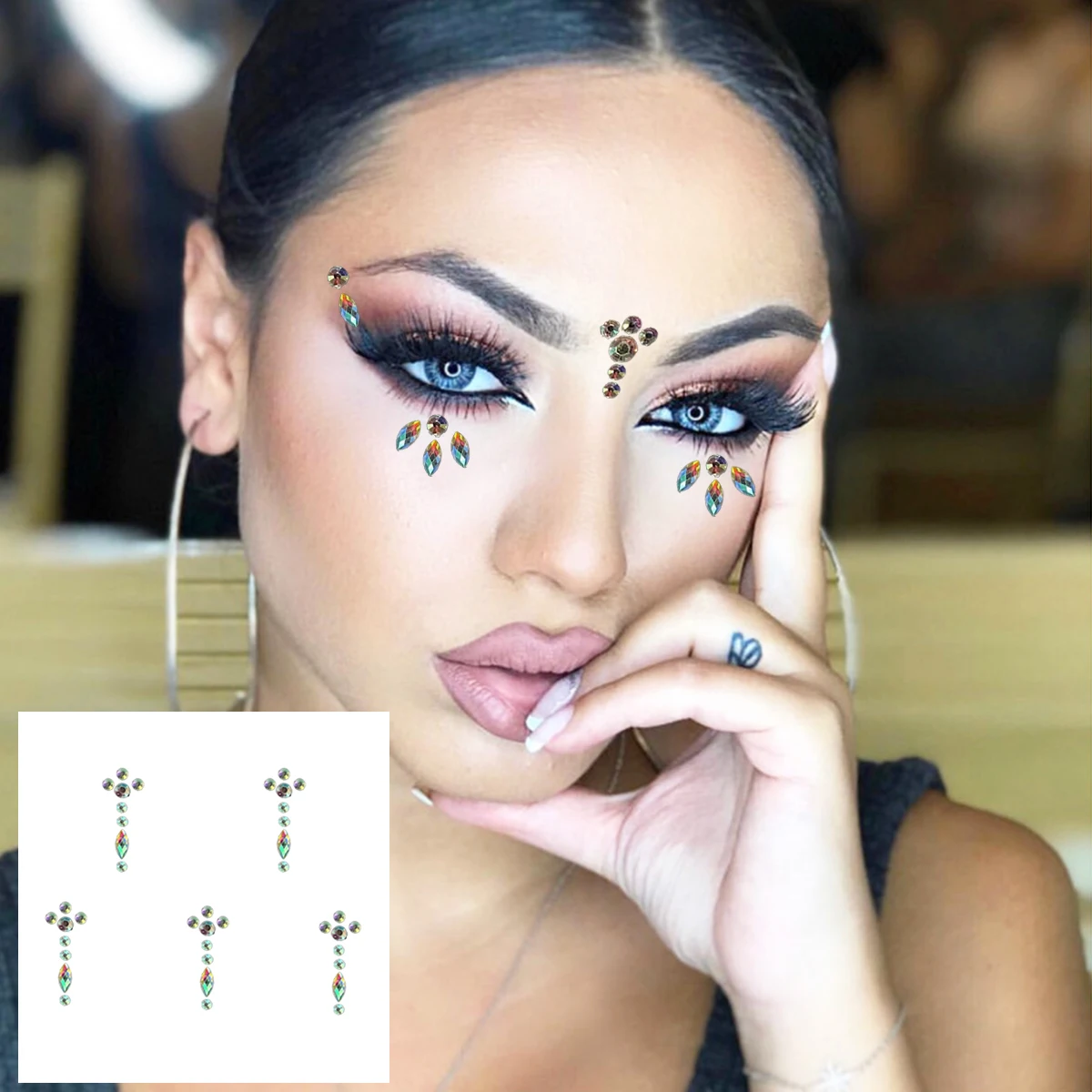 Face Gems For Women Temporary Tattoos Eye Forehead Diamonds Jewels Sticker Glitter Bindi Dots Crystals Makeup Jewelry Decoration