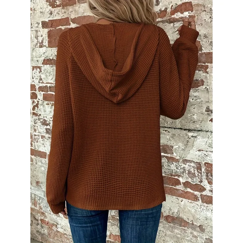 Plus Size 1XL-5XL New Women's Fashion Hooded Long Sleeved Solid Color Hoodie Sweatshirt Women with Buttons Hoodie