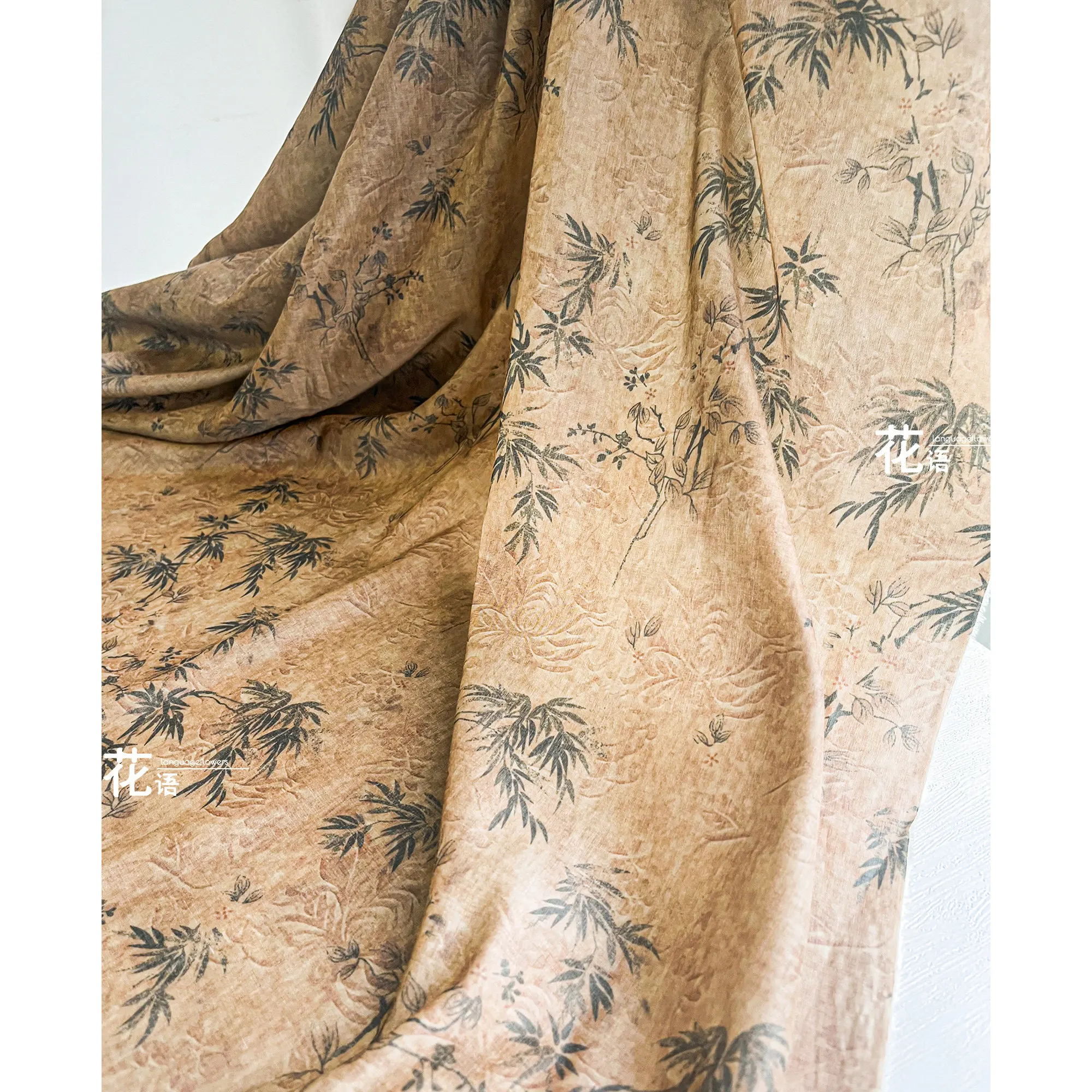 Bamboo Leaf Printed Rayon Designer Fabric Botanical Pattern for Dressmaking, Custom Apparel and Creative Sewing Projects