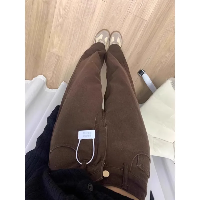 

High Waist Straight Leg Denim Jeans Women's Pear ape Body Slimming Loose Wide Leg Pants Coffee Color Spring Summer New Arrival
