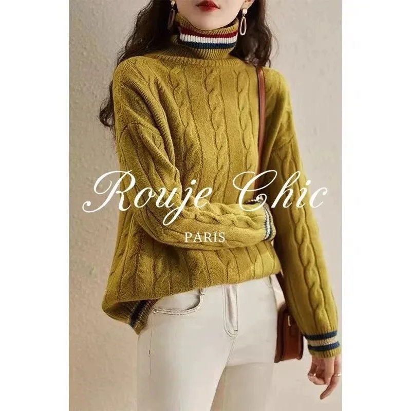 سترات ذات ألوان متباينة مخيطة مزاجية لخريف وشتاء جديد سميك على الموضة #3