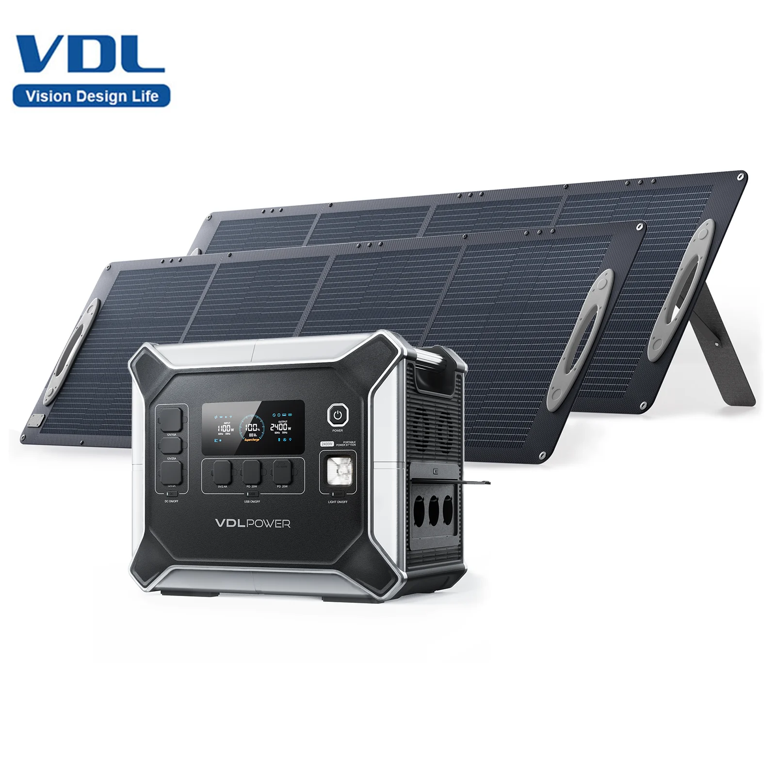 VDL 2400W Portable Power Station 2048Wh , 2*200W Solar Panel, Fast Charging Generator for Home, Outdoor Camping Emergency