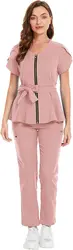 Niaahinn-Ensemble de GIslande pour Femme, Uniforme Médical, Haut et Pantalon avec Fermeture Éclair, Pantalon Wstring de Proximité, Vêtements de Travail Dentaire
