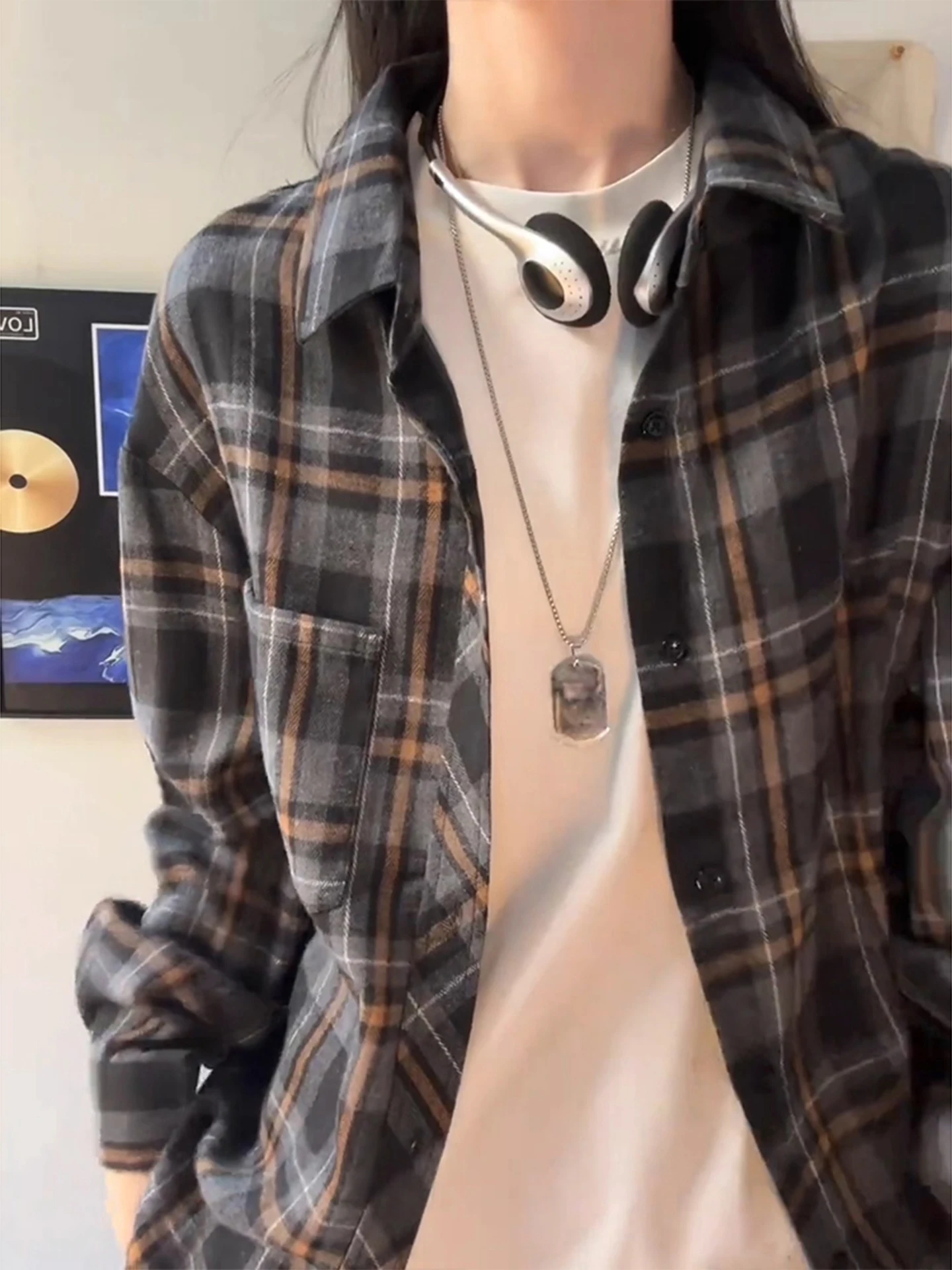 

Bla Plaid Long Sve Loose Fit Men's irt Vintage American Sle Casual Coat Durable Easy Care Regular Fit Button down