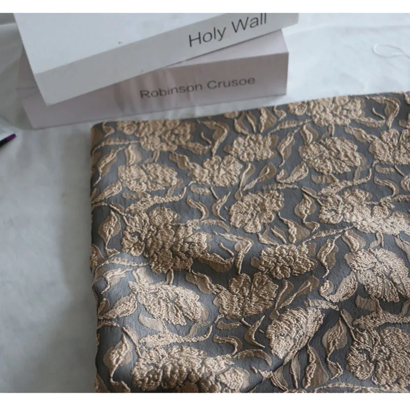 

Fabric Width50X130cmThreads Vintage Embroidery Woven Embroidered Flowers Dark GrayBackground Chemical Fiber Jacquard DIY Fashion