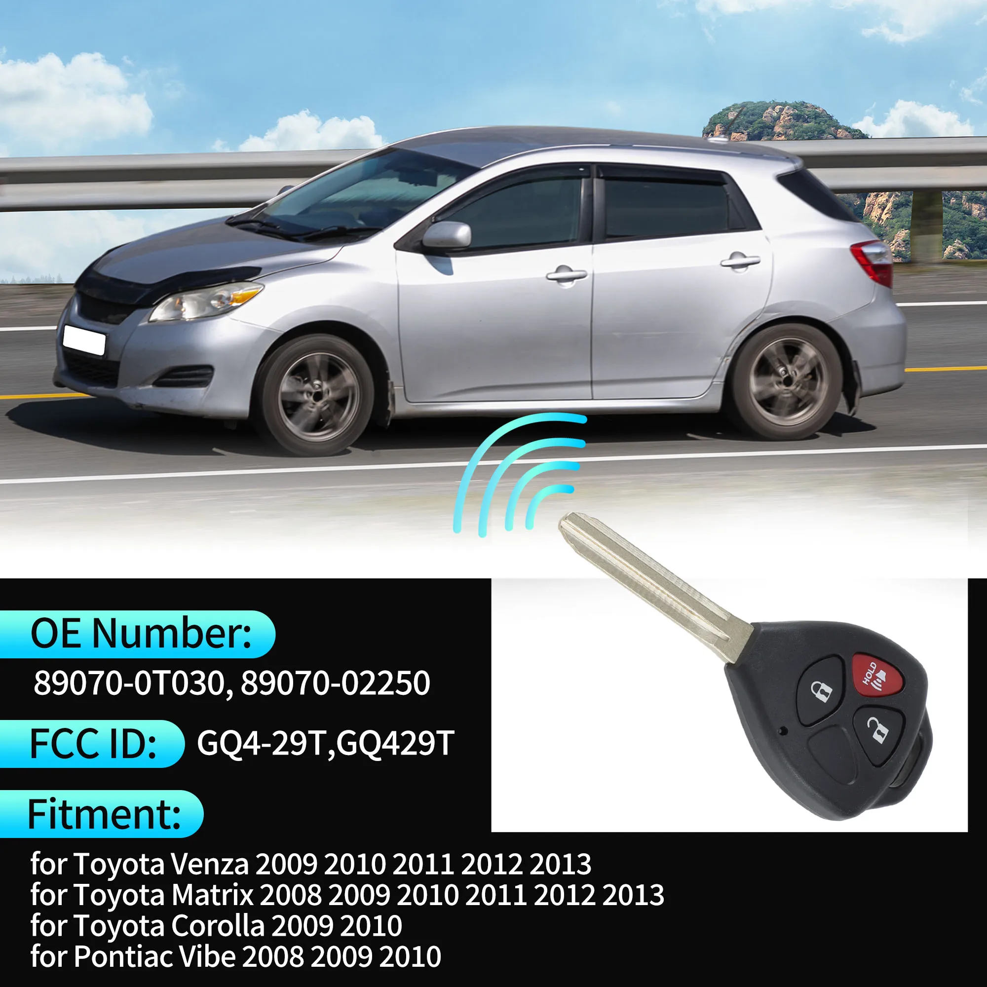 UXCELL GQ4-29T Replacement Keyless Entry Remote Smart Key Fob for Toyota Venza 09-2013