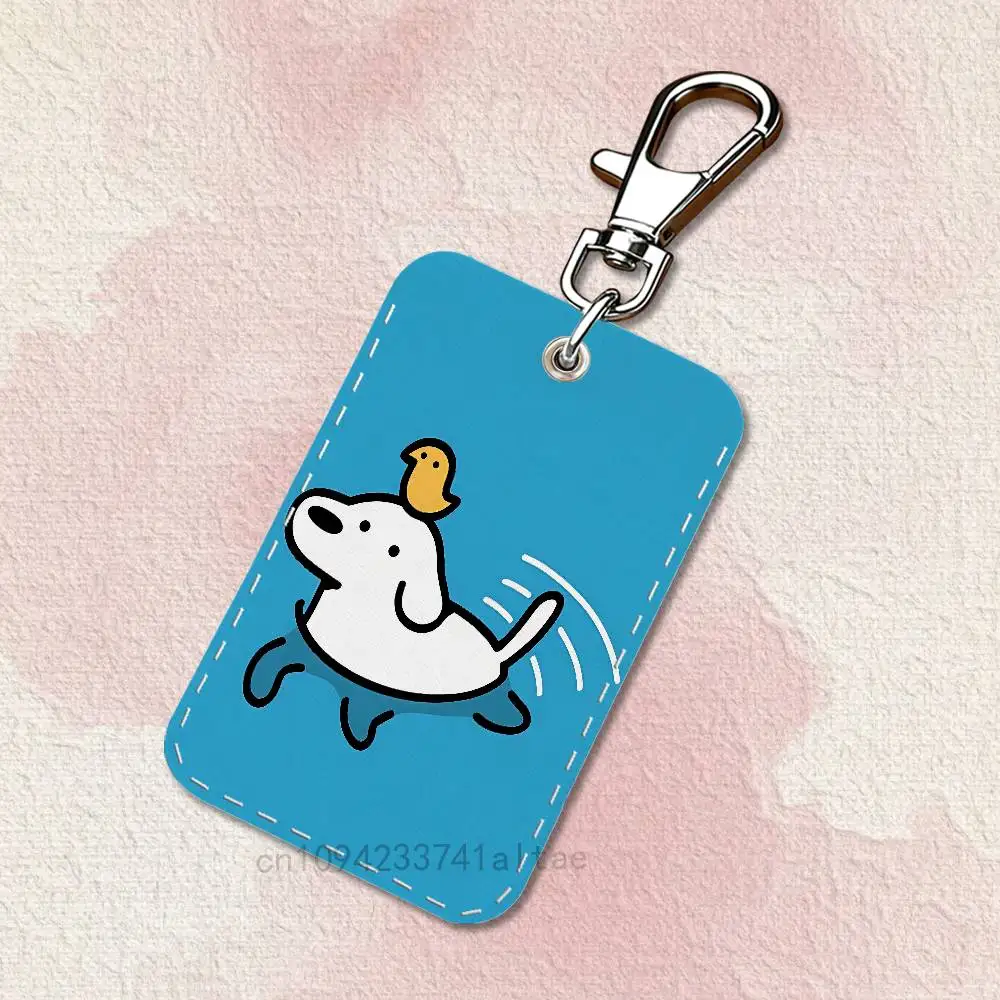 Cute Matsui Art Rectangle Card Case Keychain Access Card Bag Key Tag Ring Leather Card Holder Key Ring Access