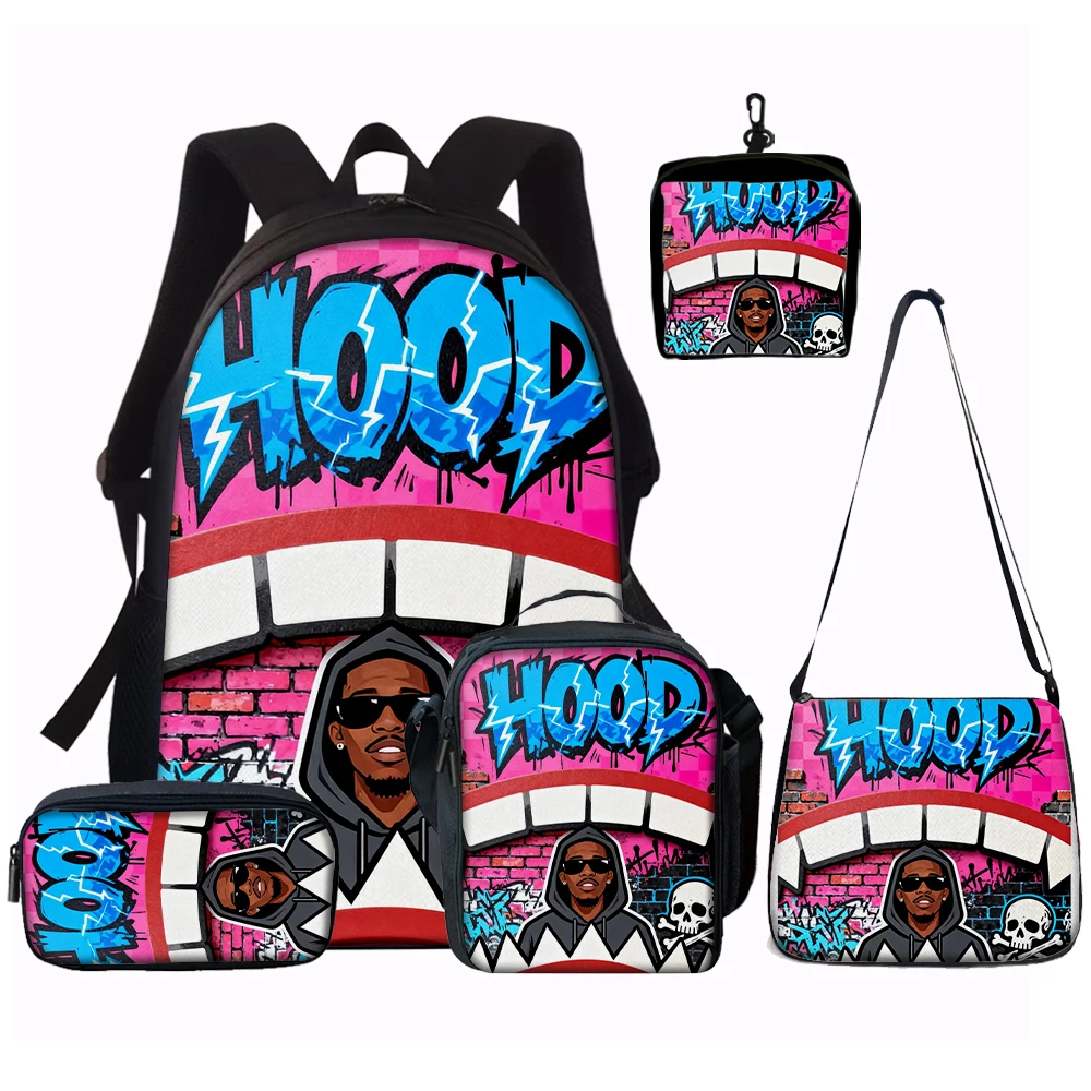 1/2/3/4/5PCS Trendy Shark Graphic Backpack Set | Perfect for School & Daily Adventures