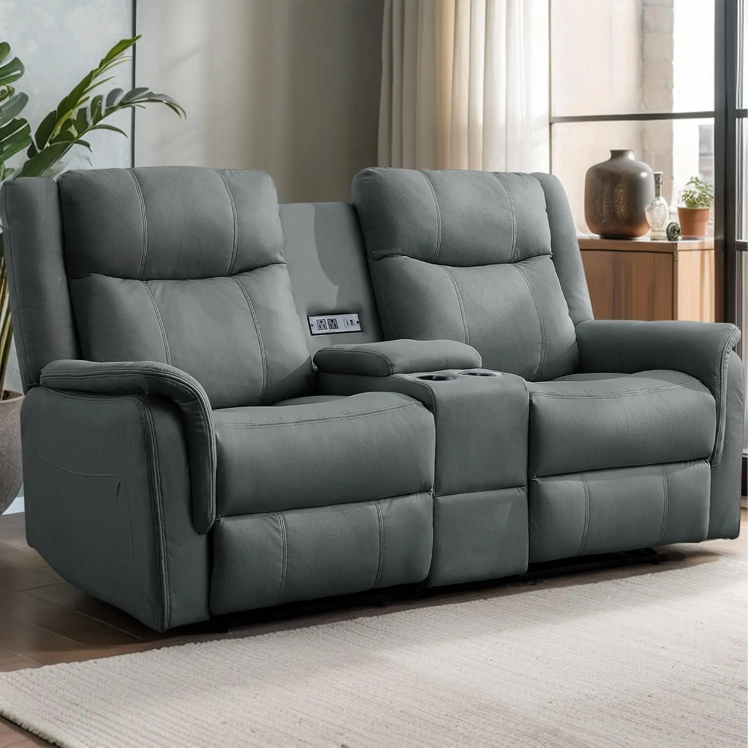 Reclining Loveseat with Console USB Port & Cup Holders 2-Seater Sofa for Living Room 78", Custom