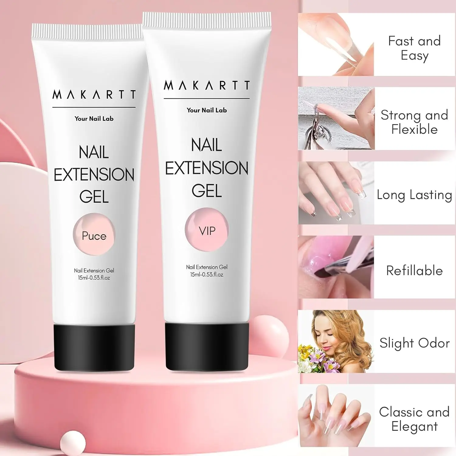 Makartt Poly Nail Gel Kit: 6 สีนู้ด Solid Builder 15ML สําหรับชุดเพิ่มประสิทธิภาพการต่อขยายพร้อม Slip Solution Base Top Coat Dual