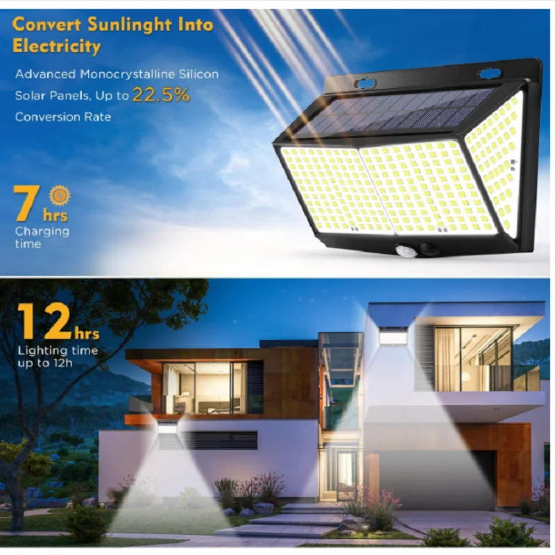 468 LED Solar Wall Lamp Outdoor Solar Lamp PIR Motion Sensor Wall Light Waterproof Solar Powered Sunlight For Garden Decoration