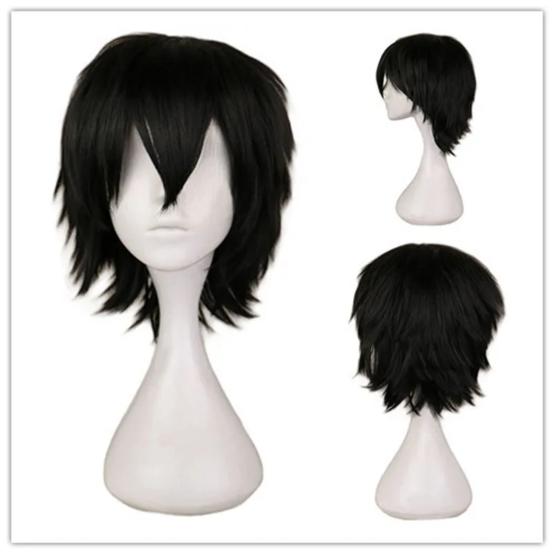 Black Universal Short Curly Hair Synthetic Wig for Anime Cosplay Color Changeable Character Wig Heat Stylish And Cuttable