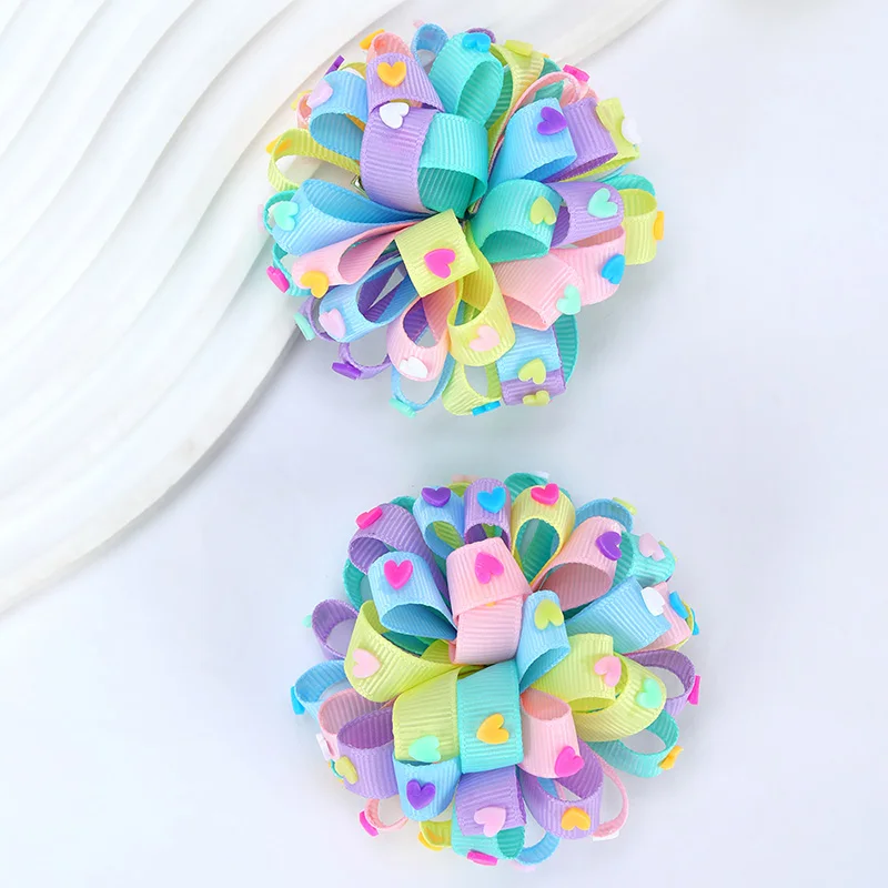 2Pcs Ribbon Hydrangea Hair Clips For Girls Back To School Flower Hairpins Princess Barrettes Boutique Headwear Hair Accessories