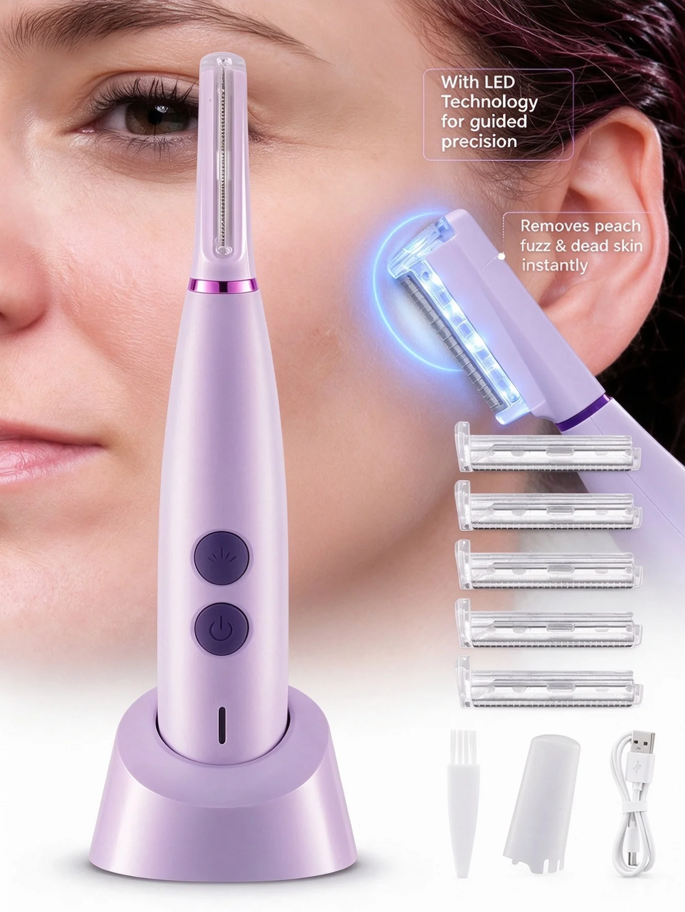 Sonic Dermaplane Razor for Women Face, Electric Dermaplaning System & Eyebrow Trimmer, Facial Exfoliation & Peach Fuzz Removal