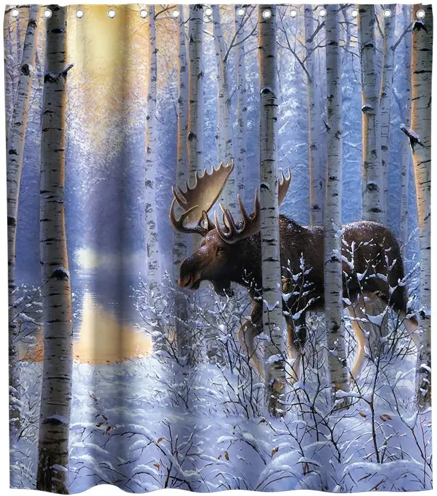 Wildlife Bull Moose Antlers Male Theme Fabric Shower Curtain