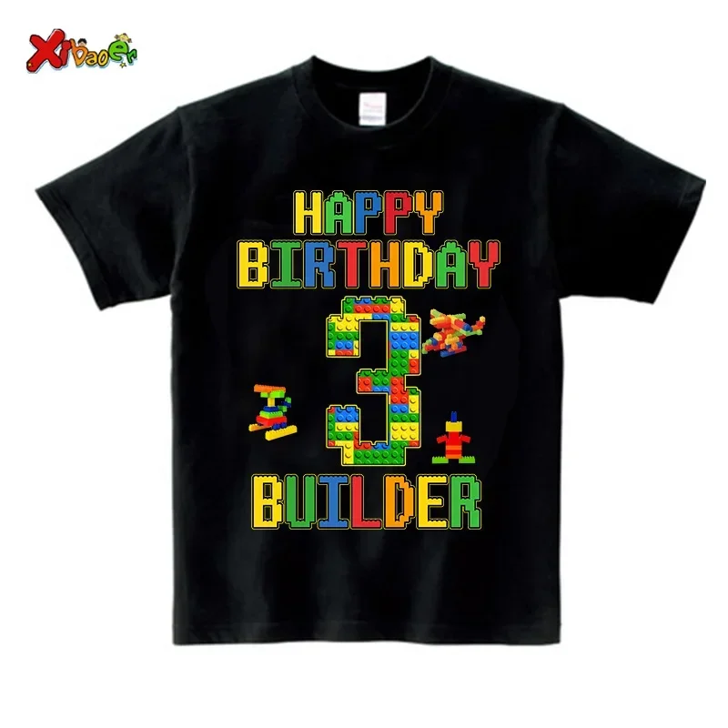 Building Blocks Birthday Matching Family Shirts Colorful Boy Girl Build Play Clothes Outfits Kids Clothing Children Summer Shirt