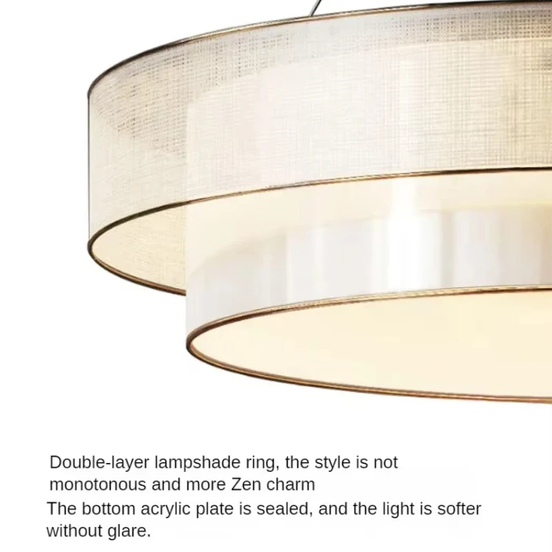 New Chinese Style Circular Chandelier Living Room Bedroom Study Dining Room Lamp Zen Room Engineering Fabric Lighting Fixtures