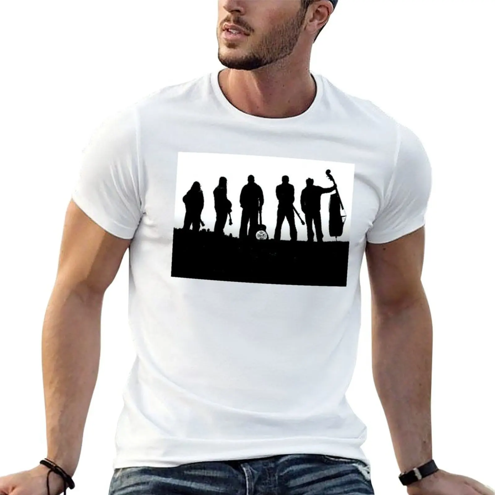 

blackwhitereddesign rock band album greensky bluegrass T-Shirt printed t shirts for man t shirts for man cotton soft T-Shirt