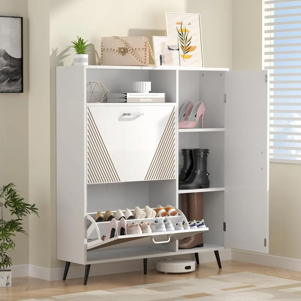 

Shoe Cabinet with 2 Flip Drawers, Space-Saving Adjustable Shelves, Narrow Shoe Storage for Hallway, Side Entryway Shoe