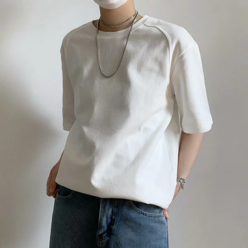 

Summer Cotton Short Sleeved T-shirt Men Black White Round Neck T shirt Men Streetwear Korean Loose Casual T Shirt Mens Top