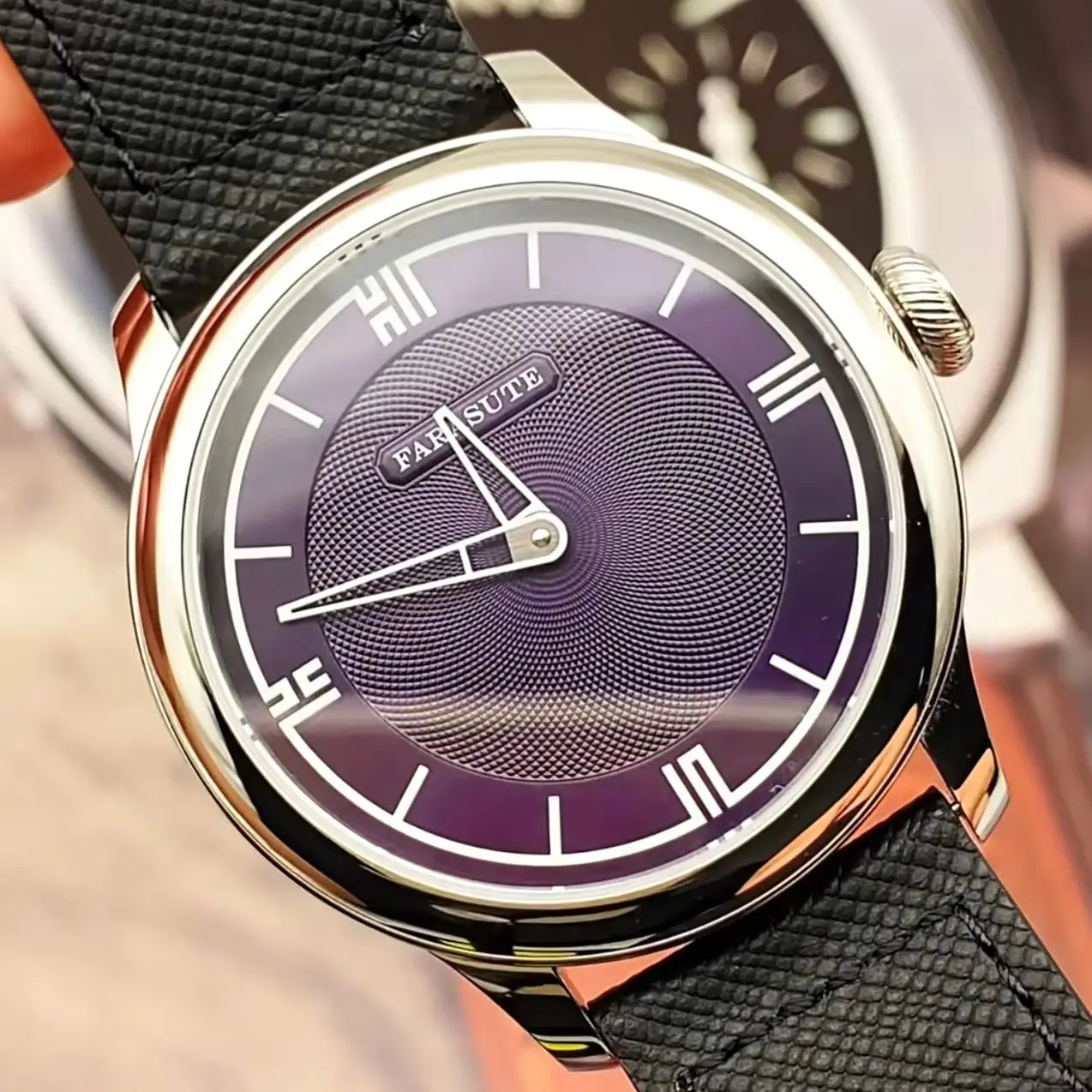 FARASUTE Men Mechanical Watch 40mm Manual Winding Wristwatch Luminous Sapphire Mirror Power Reserve Display 80 Hours Peacock Mov