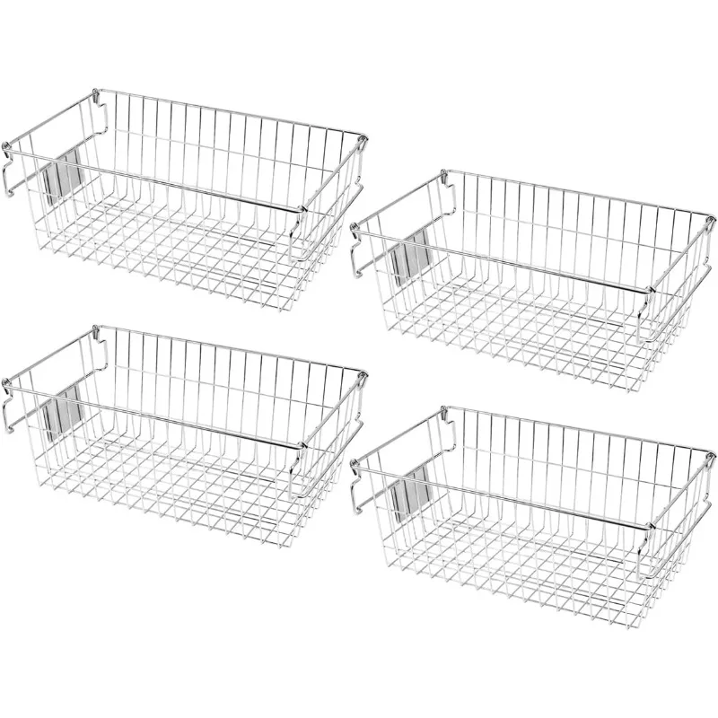 Stackable Chest Freezer Baskets Organizer Bins, Metal Wire Baskets Pantry Organizer Produce Baskets With Tag Slot For Sn