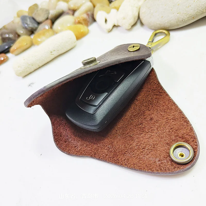 blongk Car Key Case on Waist Small Key Pouch Genuine Leather Key Organizer Key Bag Mini Car Key Holder Men Women 1608