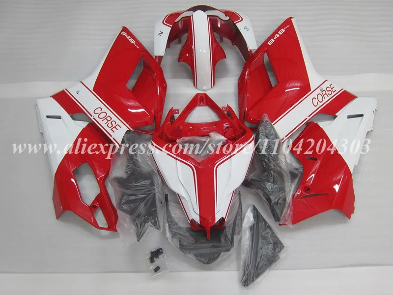 4Gifts New ABS Motorcycle Whole Fairings Kit Fit For Ducati 848 evo 1098 1198 Bodywork Set Custom Red White Glossy