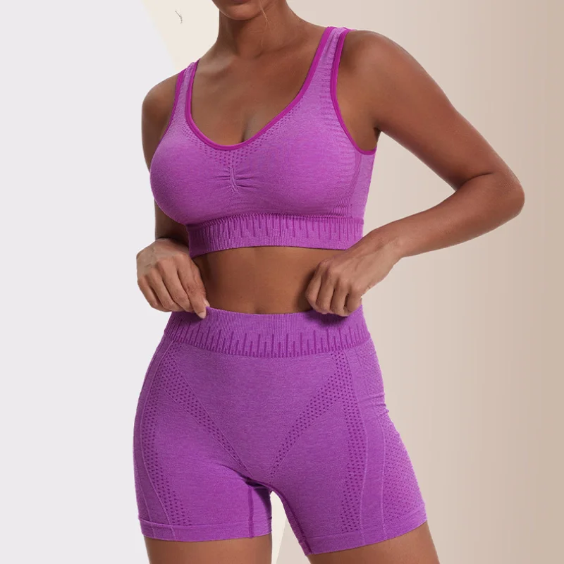 

New sports vest type bra set back moisture absorption breathable shockproof bra shorts Yoga running strength