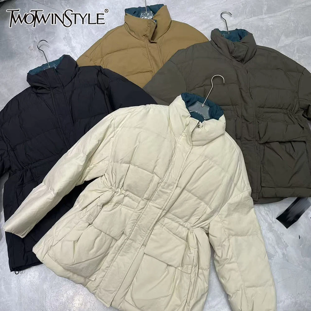 

TWOTWINSTYLE Casual Slimming Hit Color Jackets For Women Stand Collar Long Sleeve Winter Warm Jackets Female Fashion KJA551388