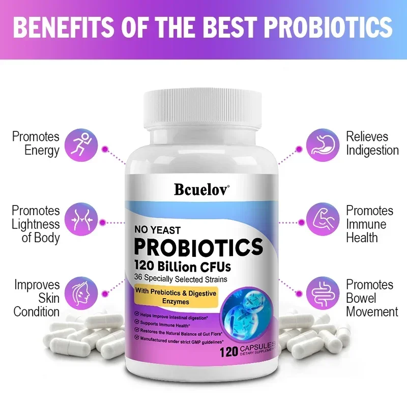 Probiotics 120 Billion CFU 36 Strains Contains Prebiotics and Digestive Enzymes for Digestion and Immune Support Vegan, Non-GMO