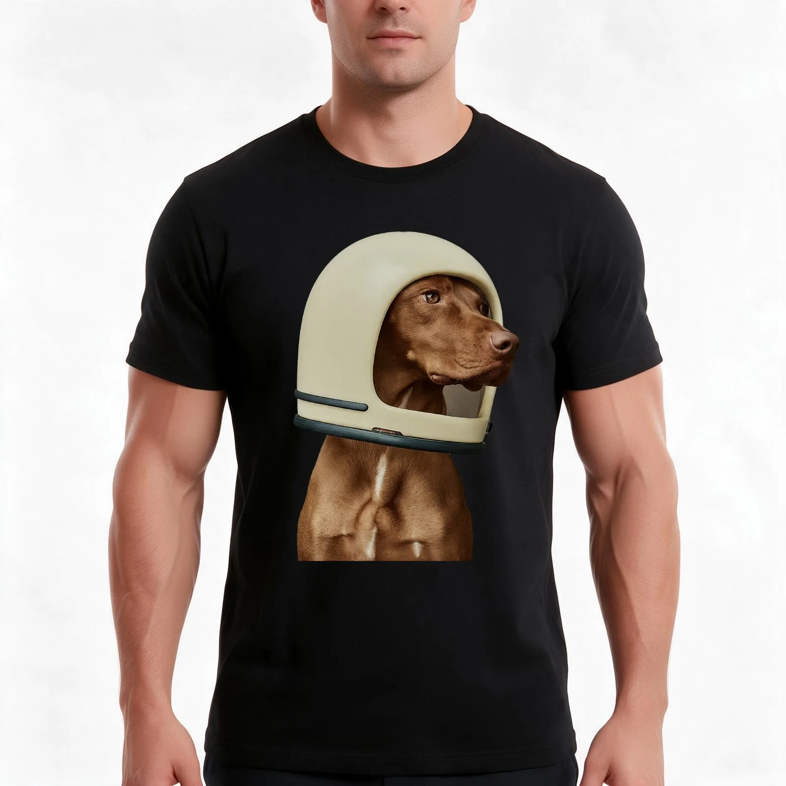 Dog wear ing a space helmet T-Shirt Summer Casual Cotton Tee Oversized Streetwear Tops Vintage Graphic Print 100% Cotton