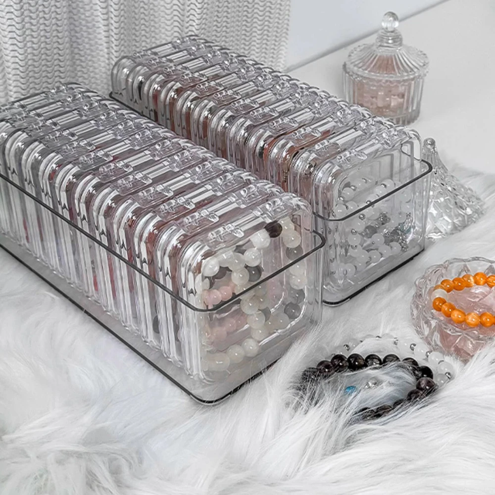 Jewelry Organizer Box Plastic Clear Rectangular Container and Small Square Cases for Necklace Bracelet Bangle Earring Storage