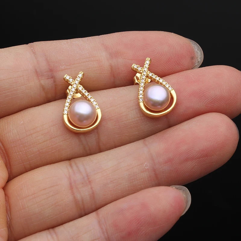 Genuine Bridal White Natural Pearl Earrings For Woman,Trendy Stud Earrings with Pearls Mother Wife Birthday Gift White Black - view 4