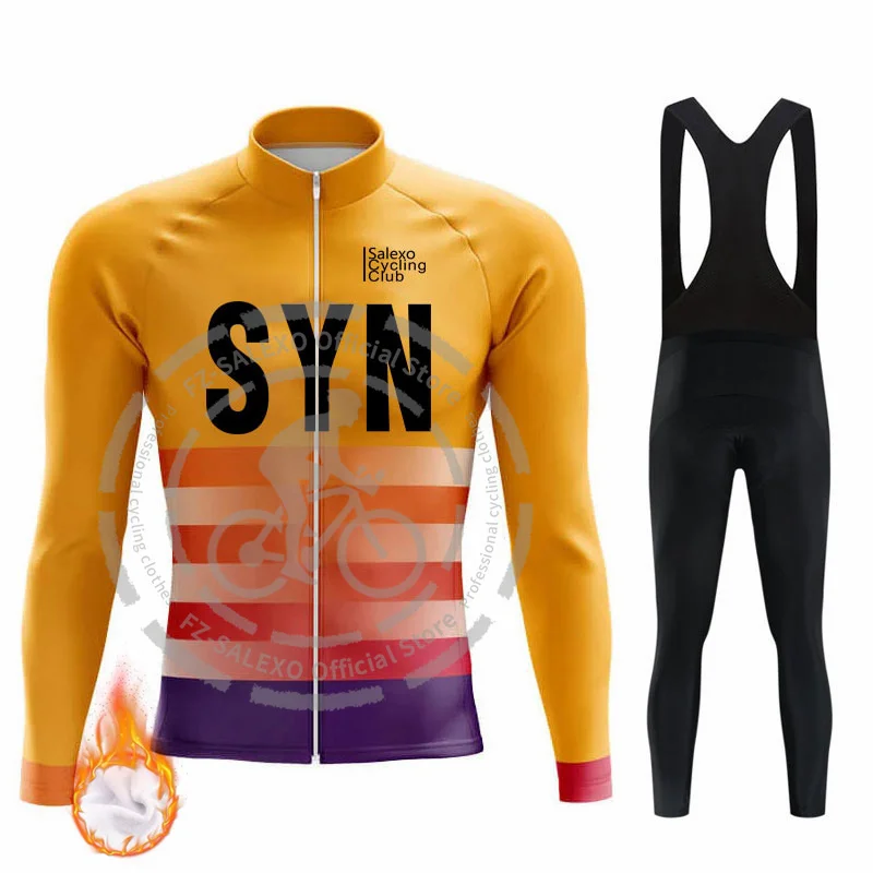 

SYN Winter Fleece Cycling Jersey Sets Men Mountian Bicycle Clothes Wear Ropa Ciclismo Racing Bike Clothing Suit Long Sleeve Top