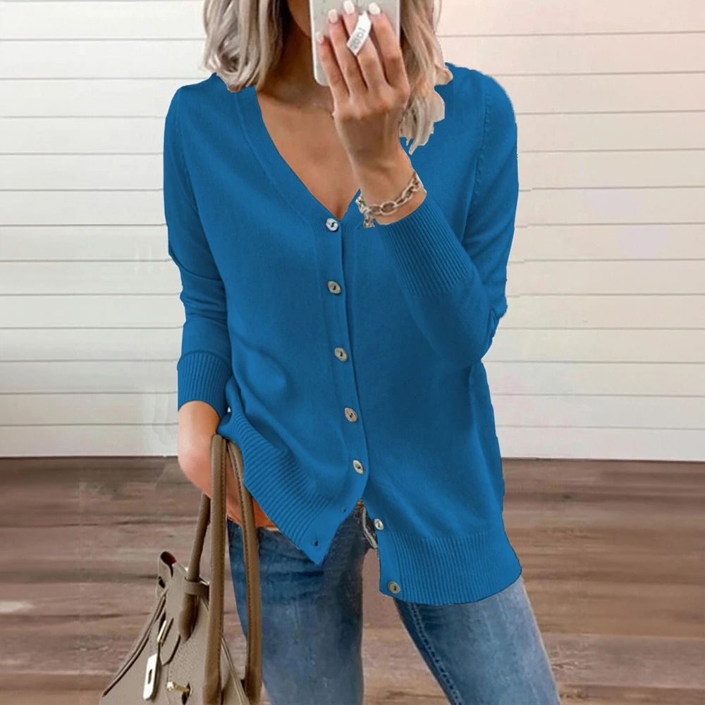 

Женский вязаный кардиган с v-образным вырезом, свободный верхний свитер, европейско-американский стиль, осенне-зимнее новое поступление, модная одежда