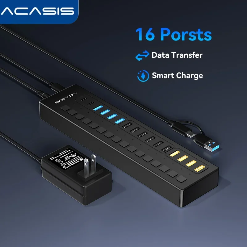 

Acasis USB C Hub 16-in-1 with FREE USB-C to USB Adapter, USB-A/C 3.0 For Keyboard Mouse Printer Type-C Hub for Macbook Pro