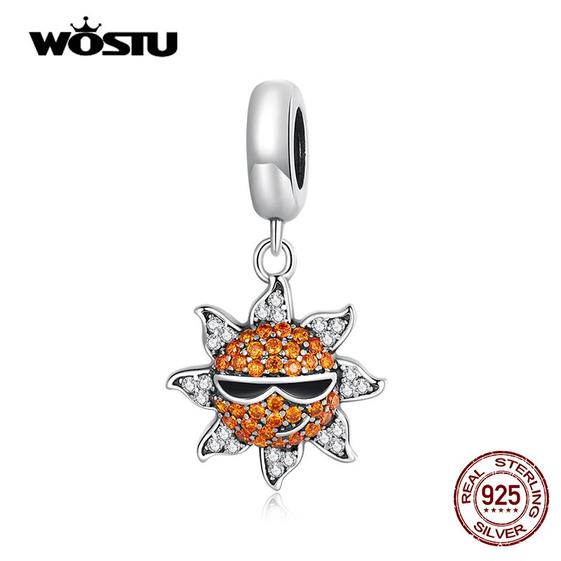 

WOSTU 925 Sterling Silver Dazzling Sun Charm Zirconia Sunglasses Bead Pendant Fit Original Bracelet For Women Jewelry CTC600