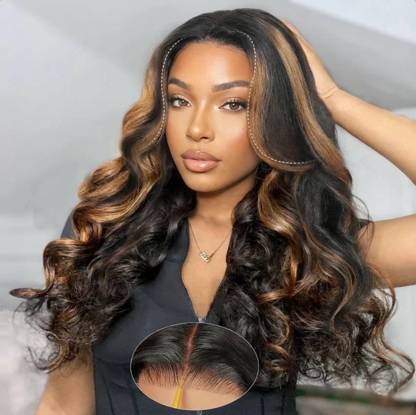 

Glueless Ombre Highlight 13x4 Lace Front Wigs Pre Plucked with Baby Hair Body Wave 13x4 HD Lace Front Wigs for Black Women